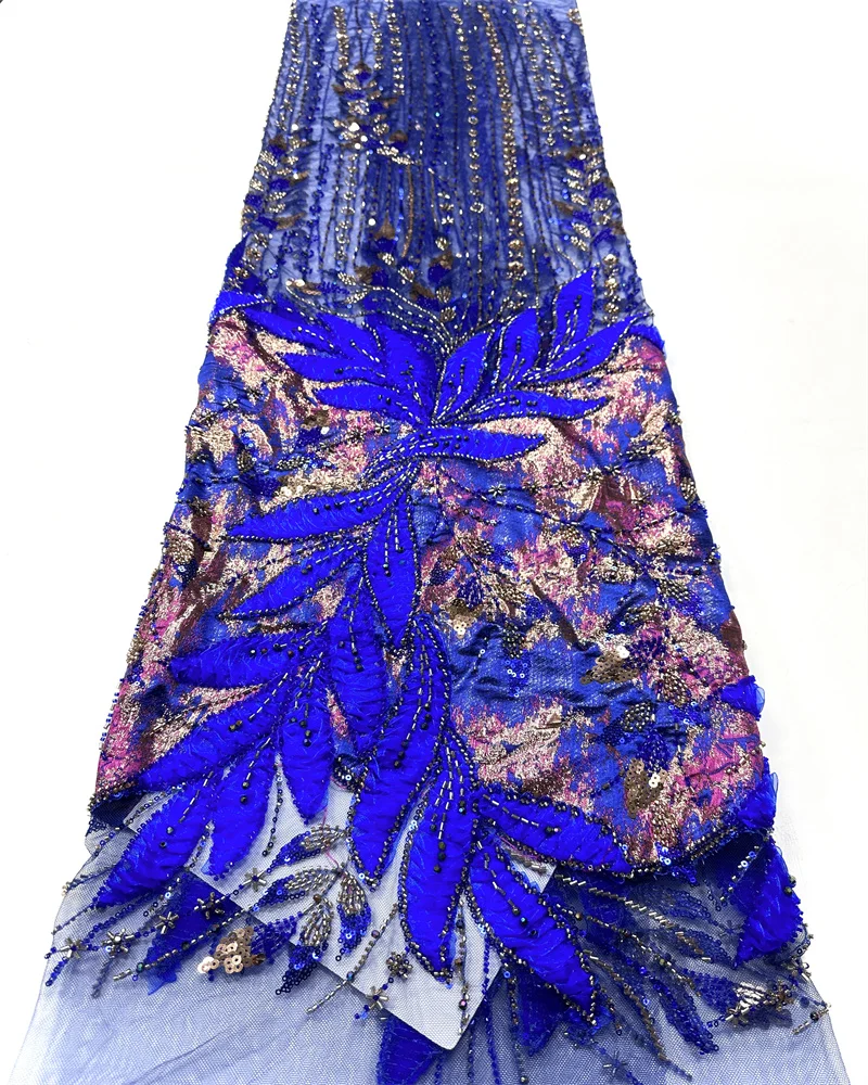 2026 Handmade Beaded Lace Fabric France Sequins Embroidery 3D Beads Nigerian Bridal Mesh Lace Fabric for Dress Sewing