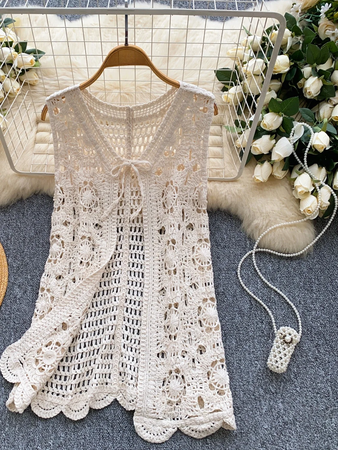 

Sweet Vaion Outerwear Women's Svel Knitted Cardigan Hollow out Hook Flower Belted Summer Soft Sle Commute Faion