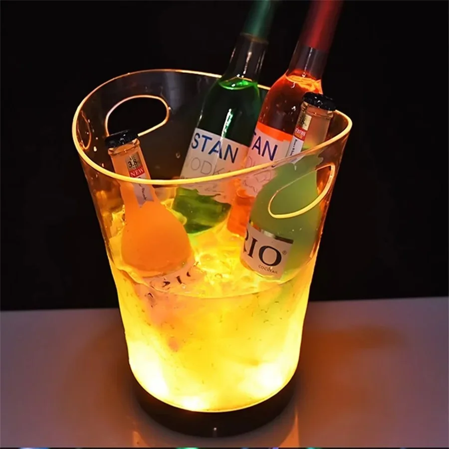 

5L Rechargeable LED Ice Buckets Clear RGB Changeable Luminous Wine Beer Cooler Nightclubs Light Up Champagne Beer Bucket