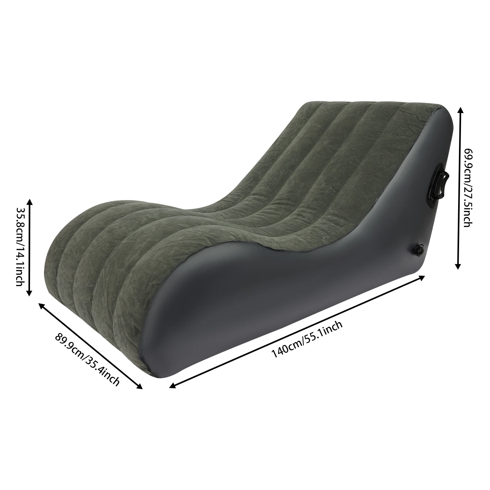 

Gray+Black S-shaped Sofa Bed, Inflatable Sofa Bed with 130W Air Pump, Folding Sofa Bed for Living Room, Bedroom, Balcony, Office
