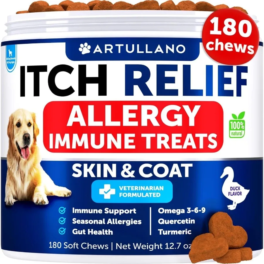 

Dog Allergy Relief Chews Itching Skin Relief for Dogs Fish Oil Omega 3 Seasonal Allergies Pills Skin Coat Anti ItchHot Spots Tr