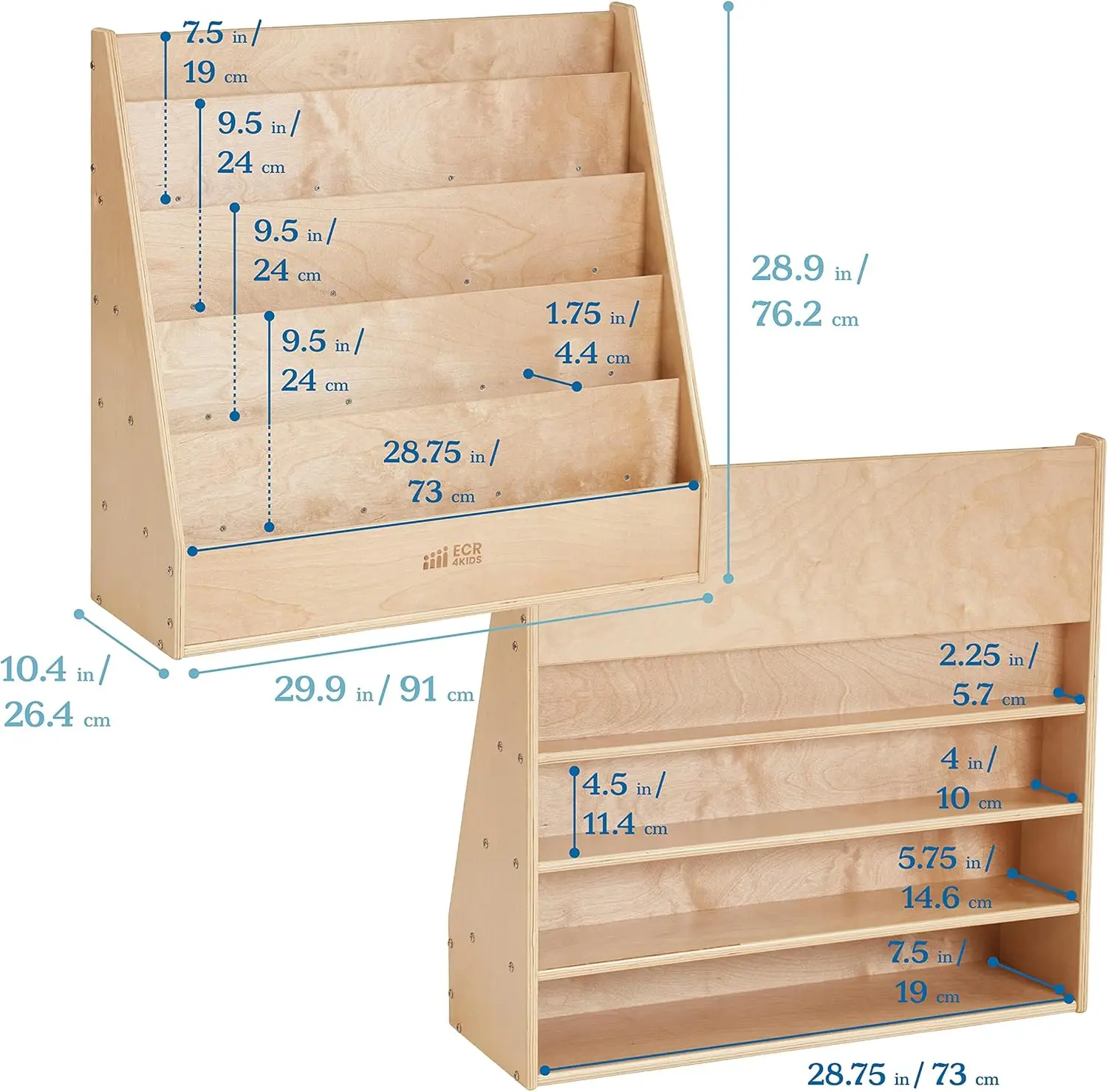 Single-Sided Book Display with Storage, Classroom Bookshelf, Natural