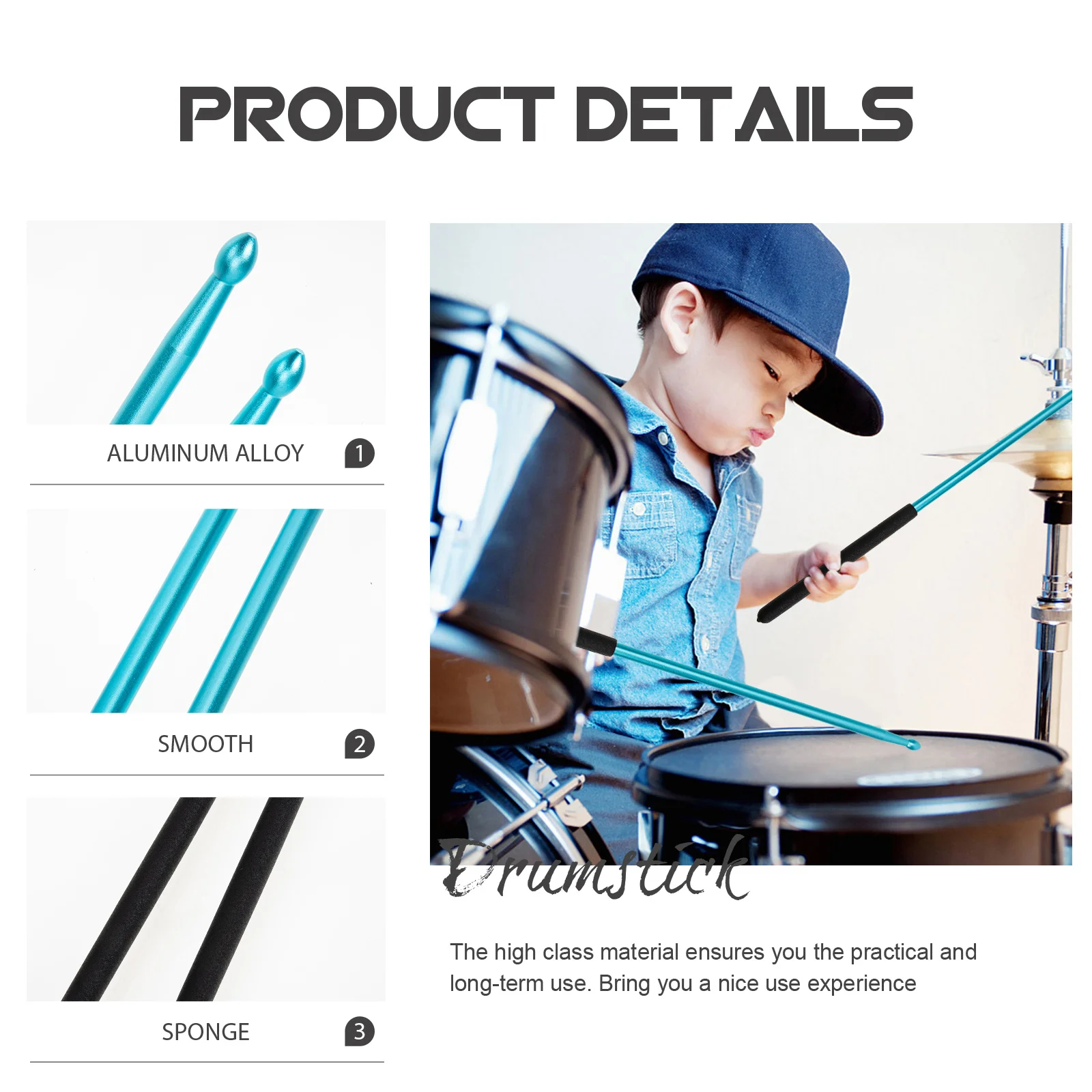 

1Pair 5a Alloy Drumsticks Durable Stage Percussion Practical Versatile Drum Tool 5a Universal Drum Stick Alloy Instrument Stick