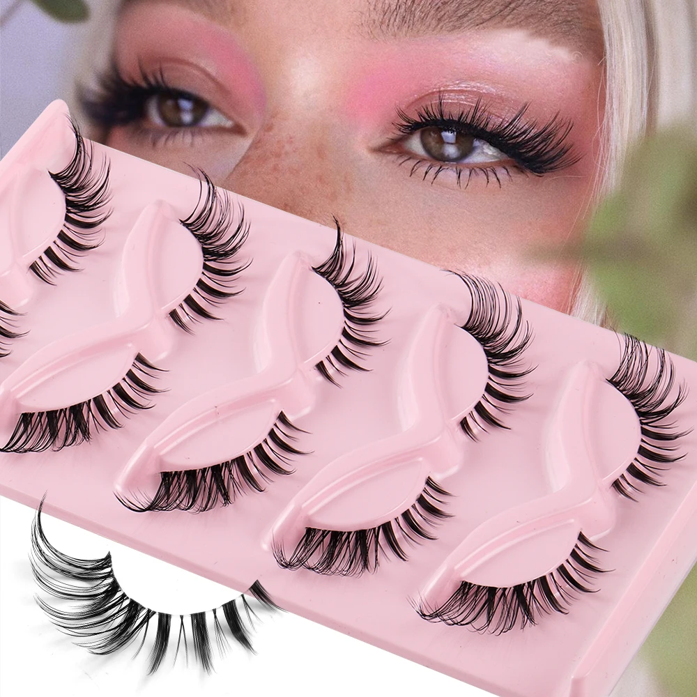 5 par rzęs Manga Lashes 3D Clear Band Lashes Natural Look Wispy Mink Eyelashes Fluffy Cat Eye Lashes Individual Eyelashes