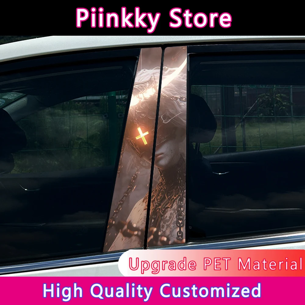 Gothic Cross Nun Sister Darkness Car B Pillar Sticker Waterproof Center Column Cover Scratches Sunscreen Car Accessories