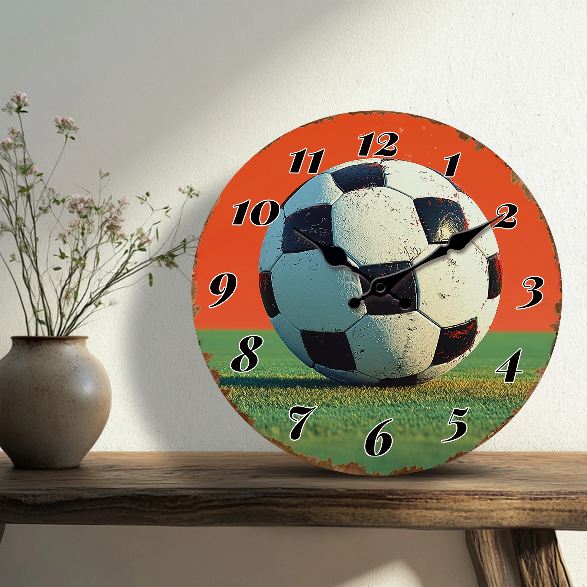 Vintage Soccer Ball on Field Wall Clock, Sporty Decor for Game Room or Kids' Bedroom