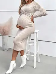2024 Autumn Winter Maternity Women Solid Slim Dresses Pregnant Women Elegant A Line Across Tie Casual Dress Premama Hot Clothes