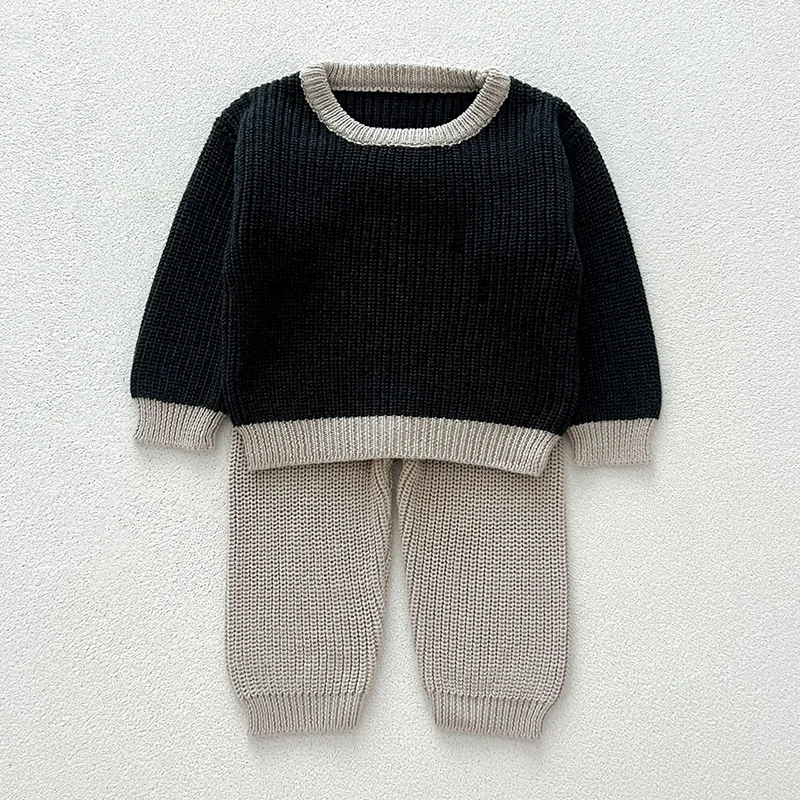 2024 New Autumn Infant Baby Boys Girls Knitted Clothing Set Long Sleeves Pullover Sweater+Pants Children Knitted Clothes Suit