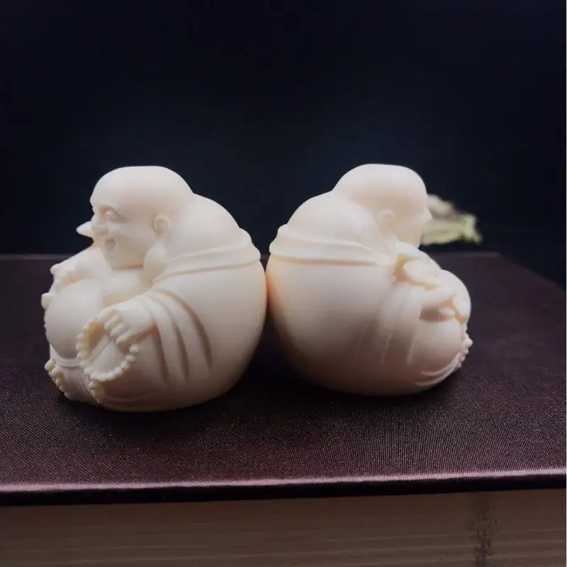 Handmade Chinese Style Mini Maitreya Sculpture Cute Laughing  Ornament for Bookshelf Display Decor