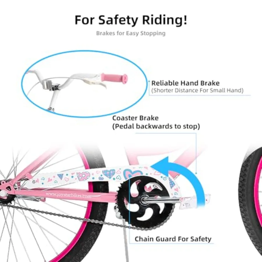 Bicicleta para niñas de 20 pulgadas para niños pequeños y edades de 2 a 13 años con ruedas de entrenamiento, soporte de freno de mano, 12, 14, 16, 18, 20 y 24 pulgadas