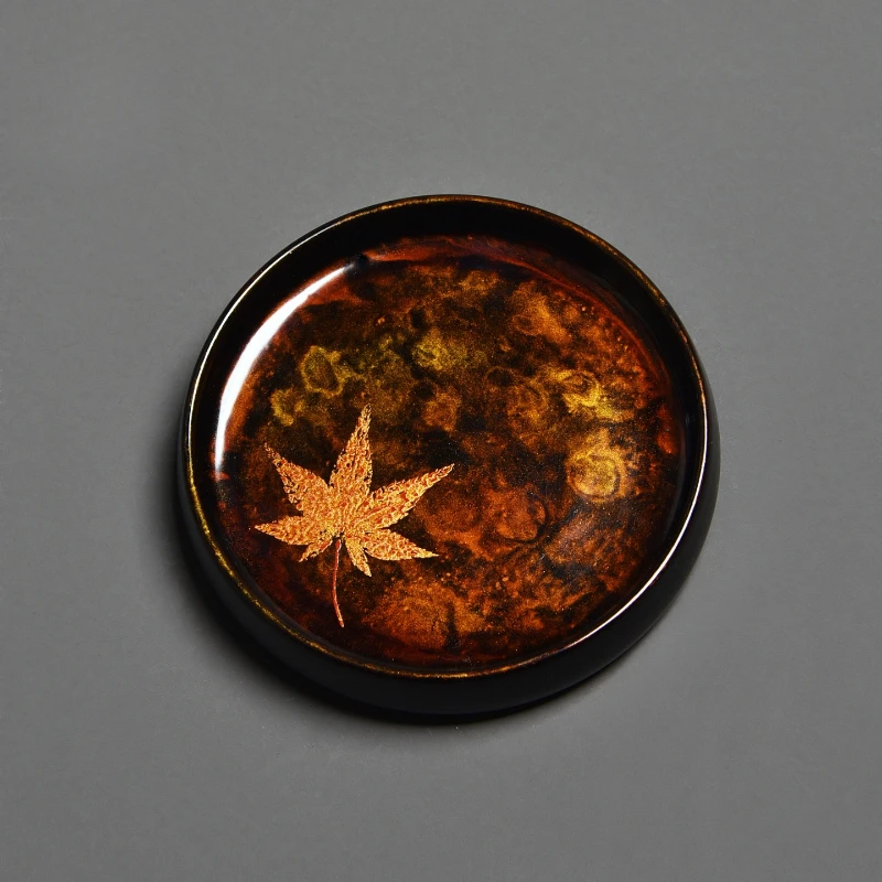 

Large lacquer maple leaf pattern disc, pot holder tea snack plate, small pot bearing teacup pad tea holder handmade lacquer