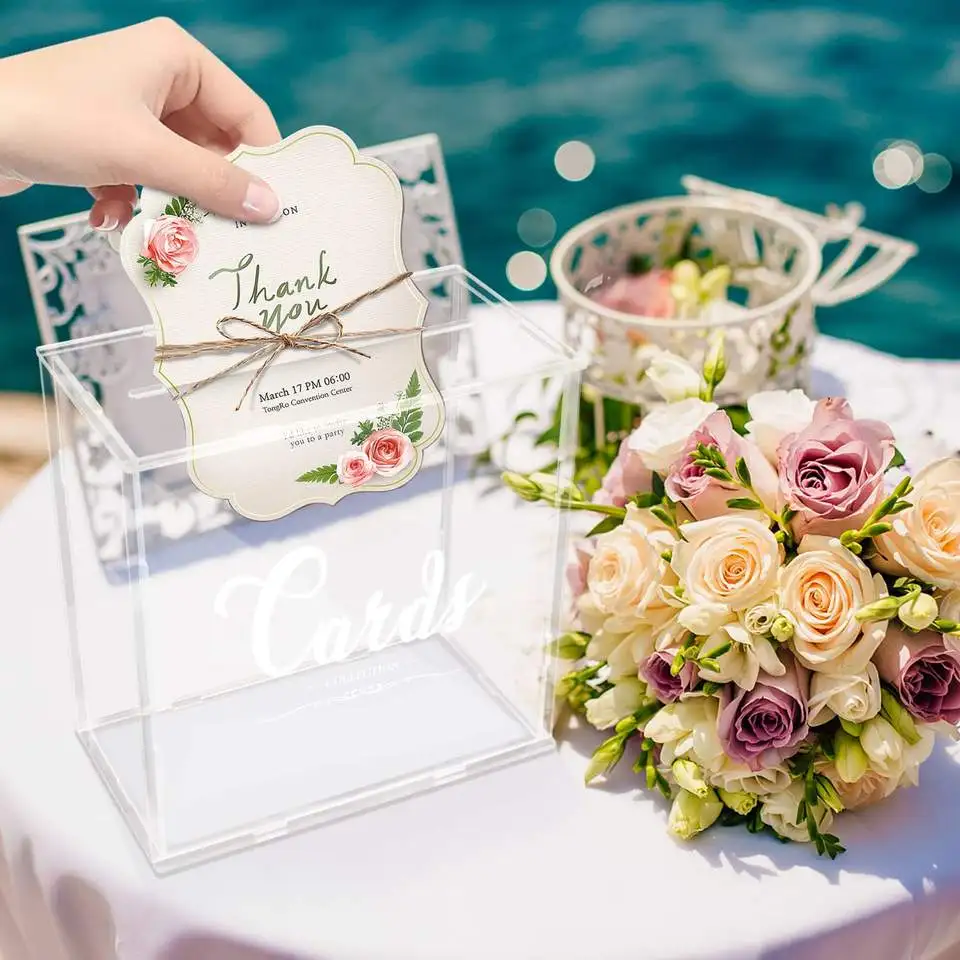 

Wholesale Cheap Price Acrylic Ballot Box Donation Box With Easy Open Rear Door Money Box Holder for Wedding Reception