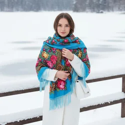 Luxury Brand New Flower Retro Ethnic Style Printed Scarf Women's Long Towel Tassel Wrap Autumn and Winter Warm Shawl Scarves