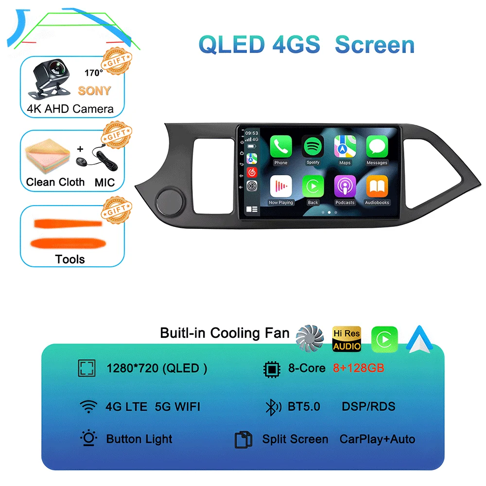 Android 16 Carplay Auto Voor KIA PICANTO Morning 2011 2012 2013 2014 2015 2016 Multimedia Auto Radio Navigatie Speler WIFI + 4G DSP