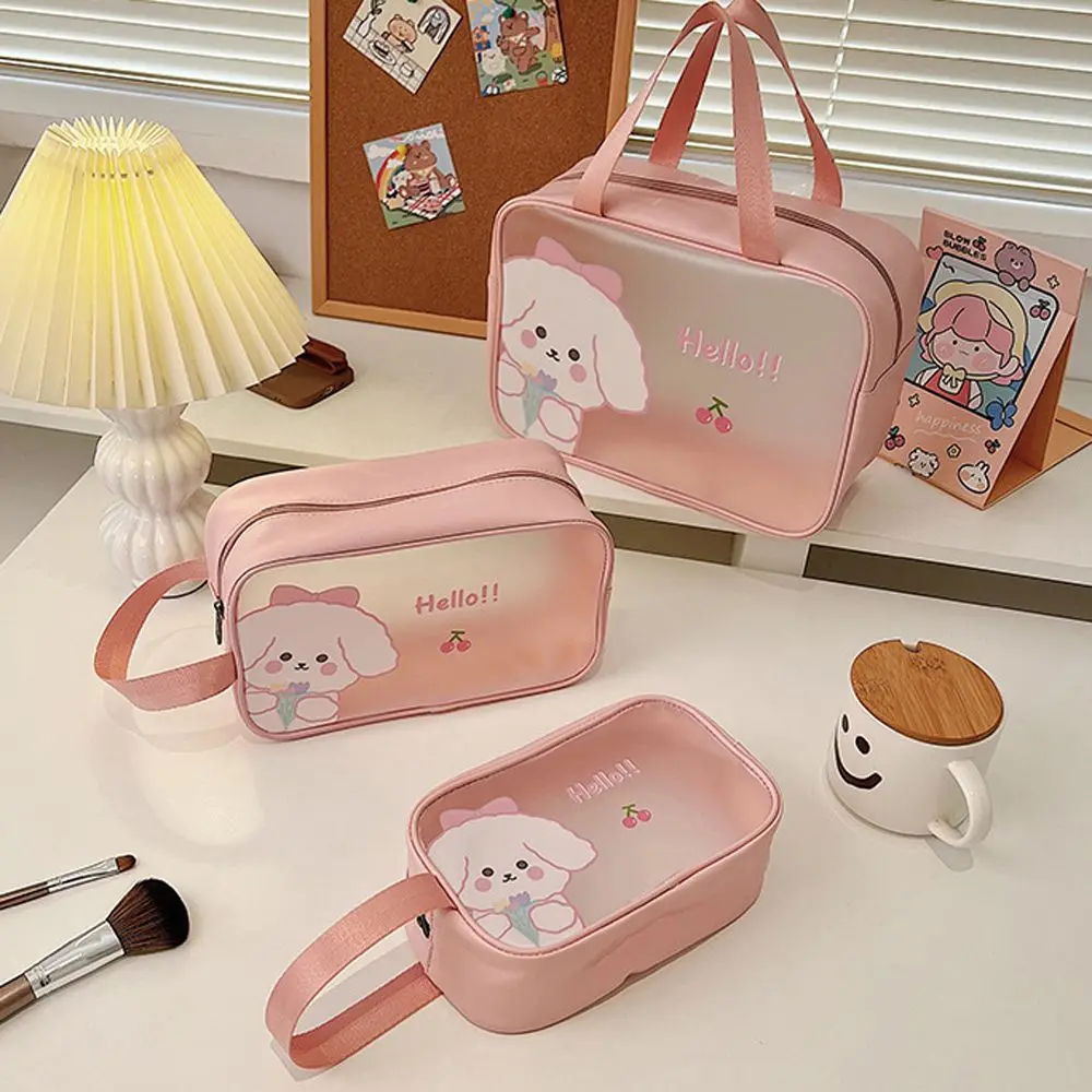 PVC Cosmetic Bag Transparent Waterproof Lipsticks Earphone Cable Storage Bag Cartoon Cow Wash Bag