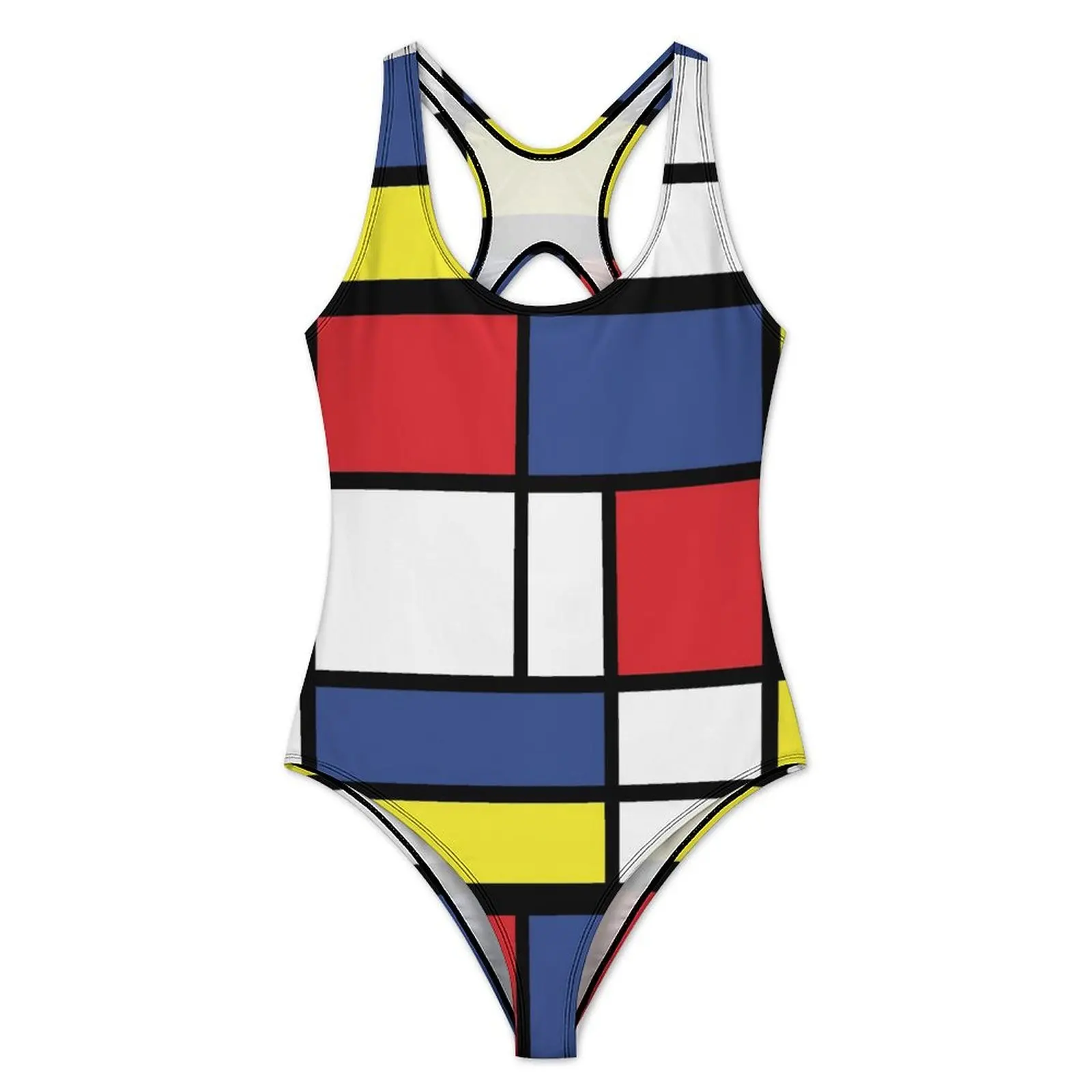 Colorblock Swimsuit Sexy Mondrian Woman Swimwear One-Piece Trendy Bodysuit Vacation Bath Push Up Backless Beach Outfits