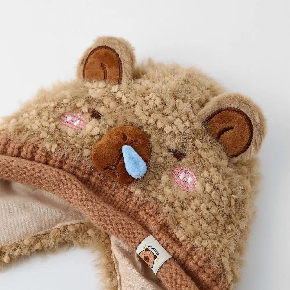 

Kawaii Warm Toddler's Knitted Hat Thickened Coldproof Baby Ear Protection Cap Windproof Soft Capybara Beanie Caps Infant