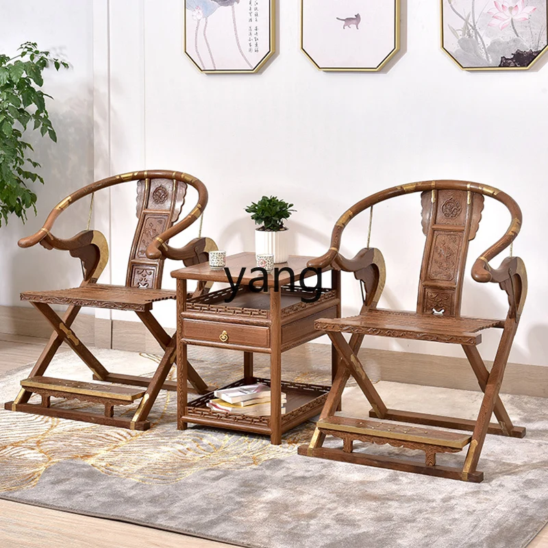 LTT mahogany furniture top chair three-piece set solid wood armchair antique Taishi Chinese chair folding living room