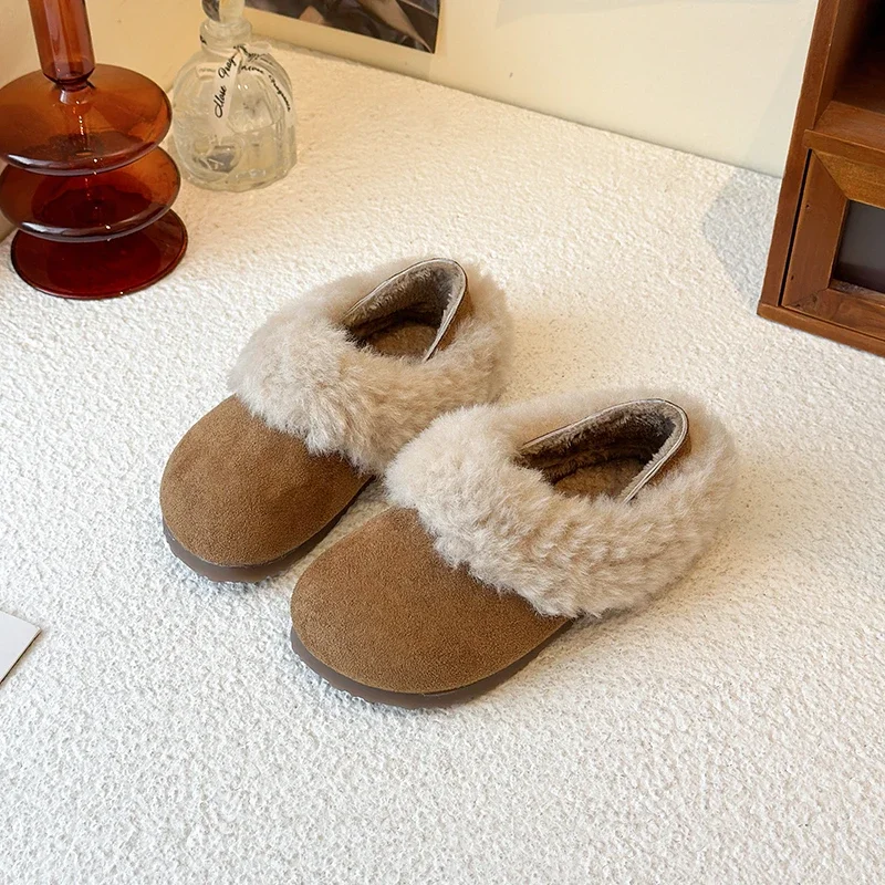 

Outdoor Girls Furry Winter Shoes New Soft Non-slip Flats Children's Fashion Cotton Shoes Warm Causal Versatile Kids Plush Shoes
