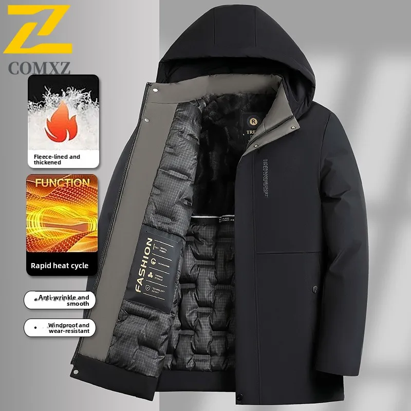 Männer Gepolsterte Jacke Mode Mit Kapuze Outdoor Büro Verdickt Warme Parka Minimalistischen Casual Reise Kälte Beständig Winter Männer Kleidung