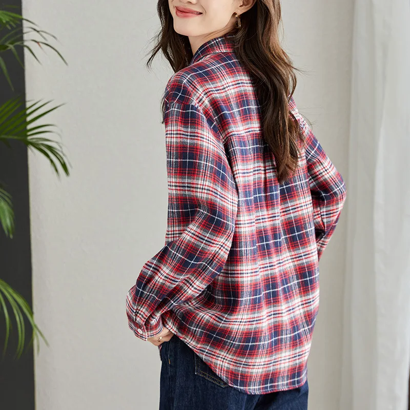 

Утепленная фланелевая рубашка в клетку в стиле ретро, новая весенняя коллекция, хлопковая, с длинным рукавом, мужская, для повседневной носки, свободного кроя