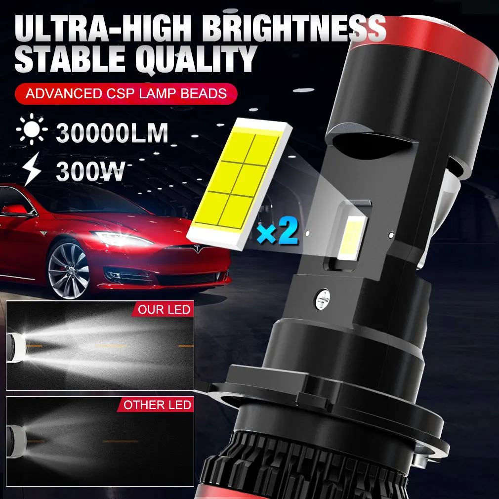 2pcs Y6 pro H4 LED Projector Headlight Projector Lens with Fan Cooling 100W 30000LM Automobile Hi Lo Beam Bulb 12V H4