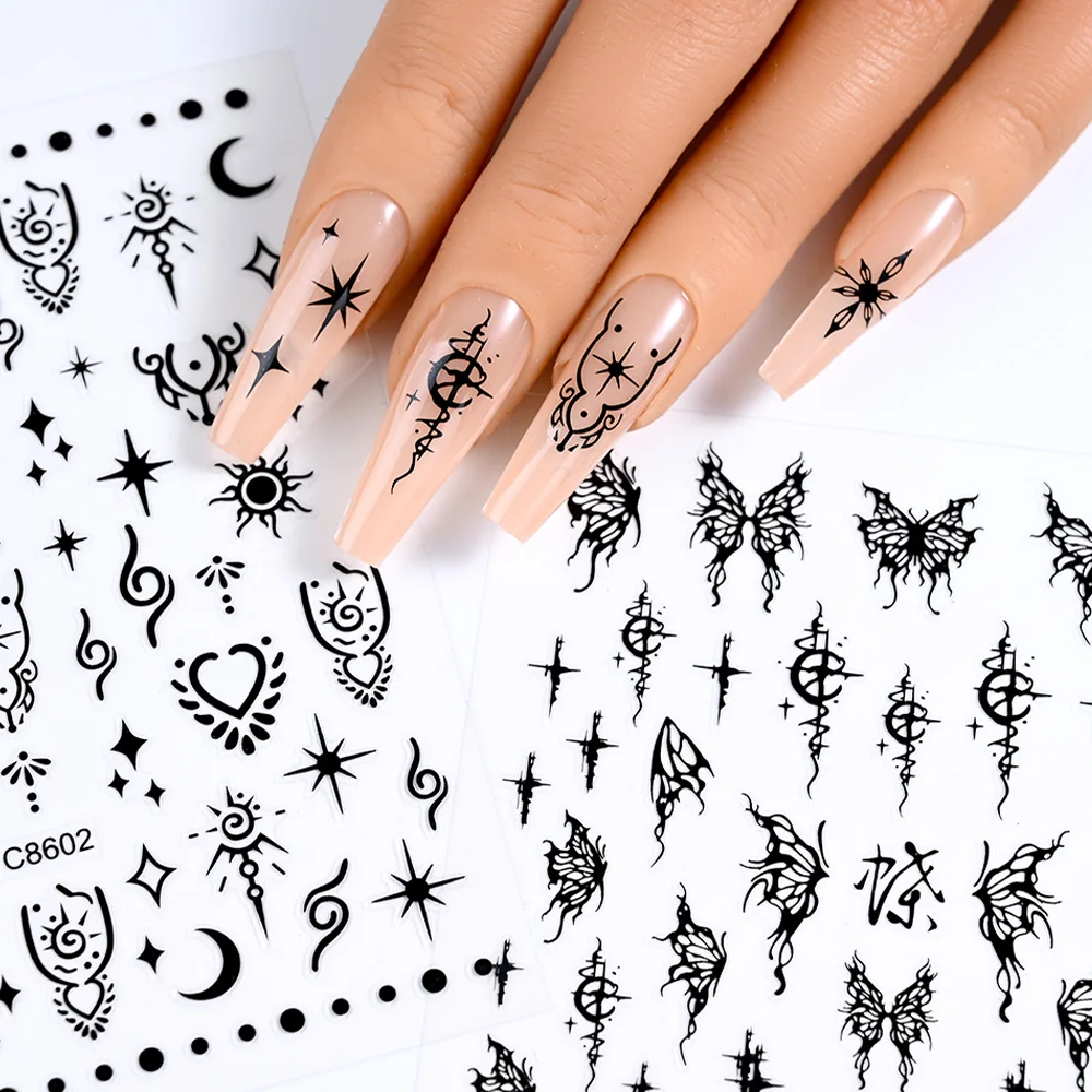 12 Stks/set 3d Klassieke Zwarte Vlinder Nagelstickers Zelfklevende Laser Nail Art Stickers Voor Nail Art Decoratie Voor Dames Feest