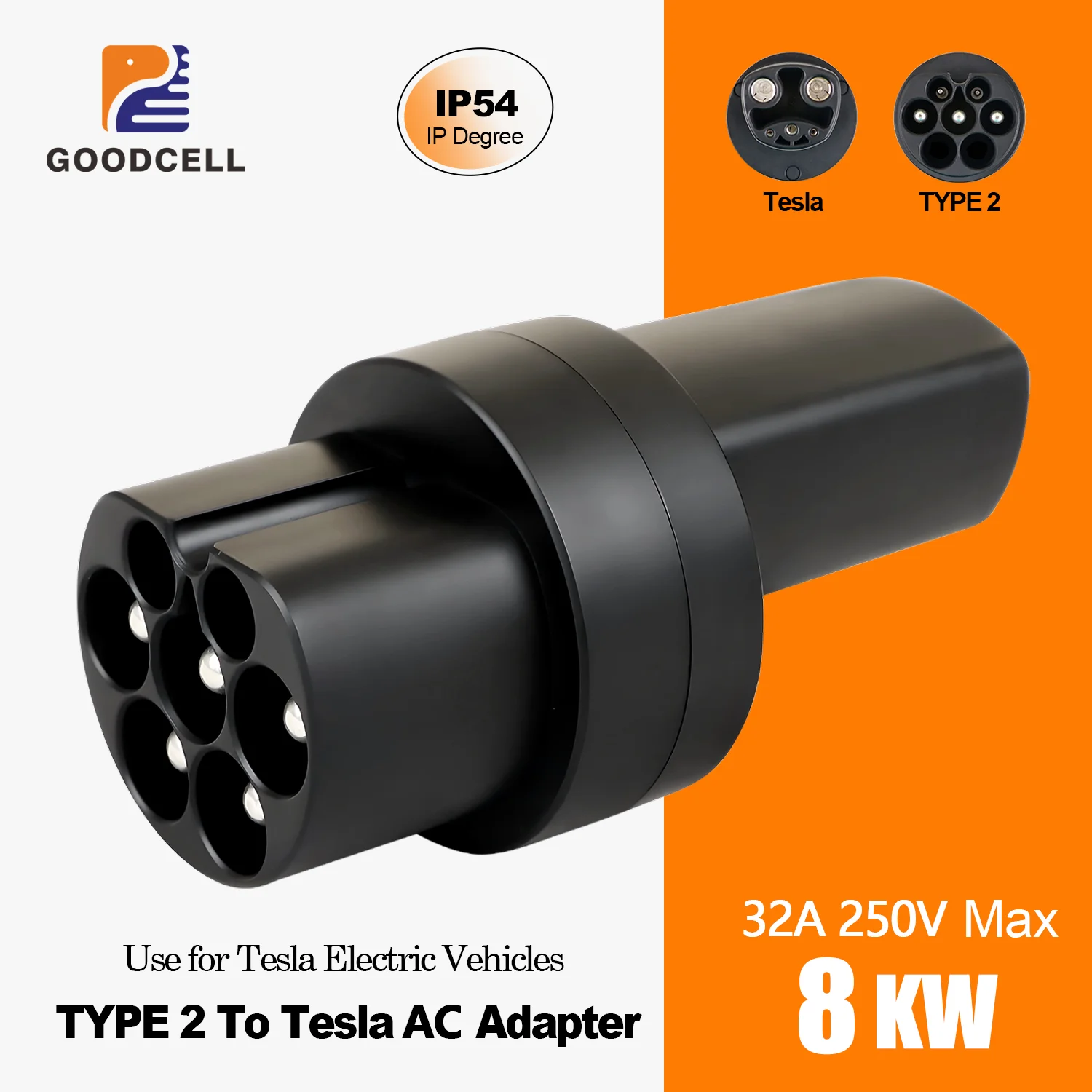 

GOODCELL EV Charging Adaptor Type 2 To Tesla AC 8KW 32A Max Use In Tesla Supercharger Conventer Electric Vehicle Model Y S 3