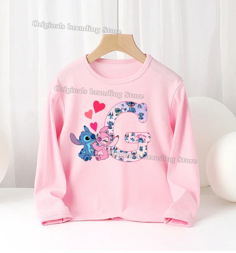 Lilo & Stitch Disney Lettera ABC Abbigliamento per bambini Ragazza Camicia lunga Abbigliamento Bambino Inverno Autunno Felpa sottile Abbigliamento