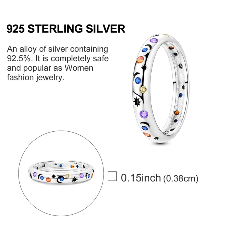 Women's 925 Silver Sun Moon Stars Ring, Sparkling Design
