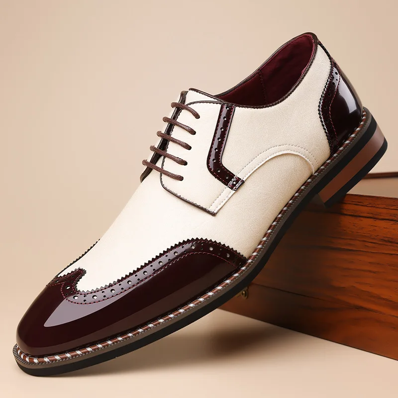 Fashion Designer New Black Brown Men's Pointed Lace Up Brogues Oxford Shoes Gentleman Wedding Dress Formal Wedding Footwear