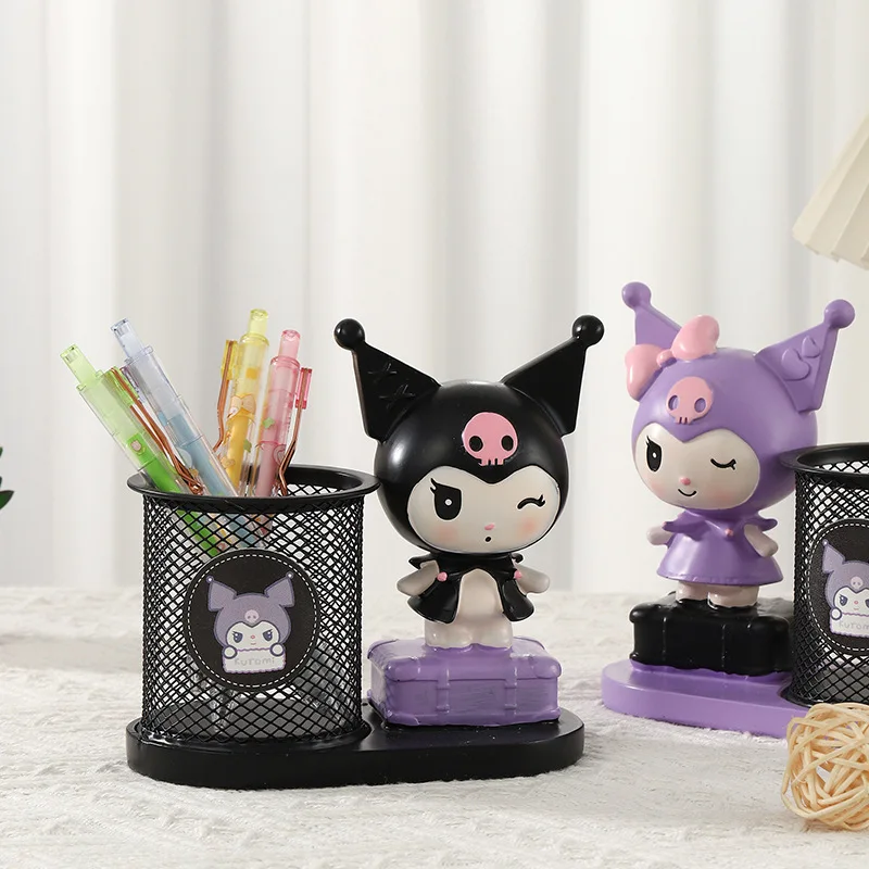 Sanrio Anime Peripheral Kuromi Doll Resin Student Cute Storage Basket Desktop Pen Holder Student Desktop Decoration Collectible