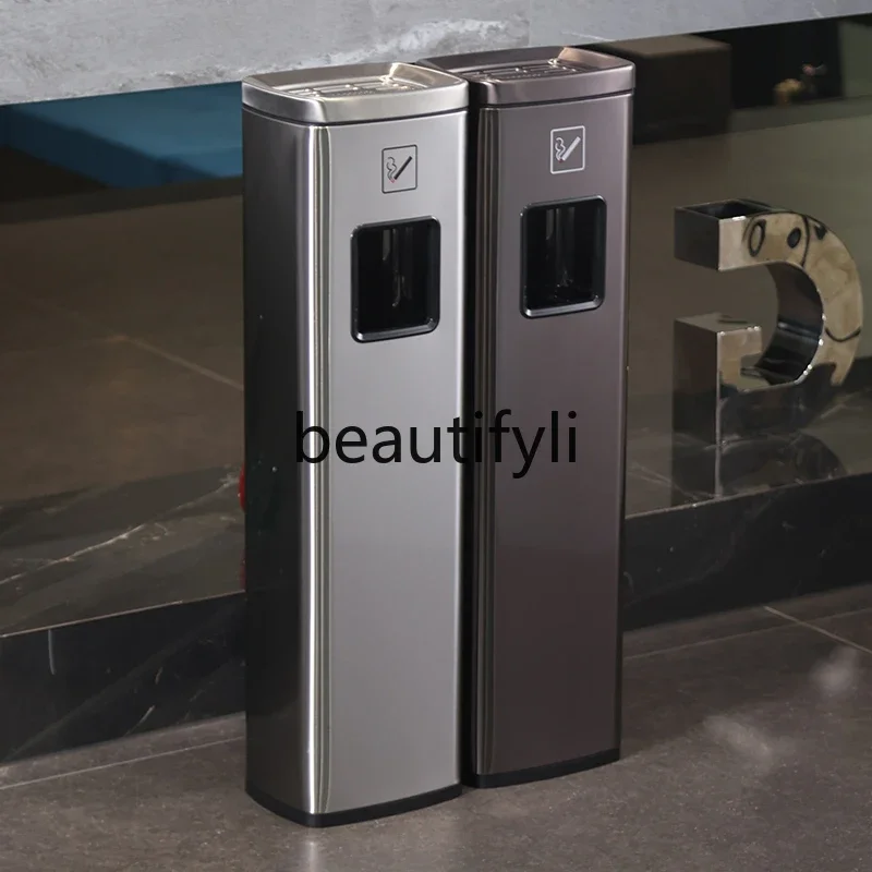 Corridor elevator entrance smoking area ashtray trash can vertical stainless steel smoke column commercial