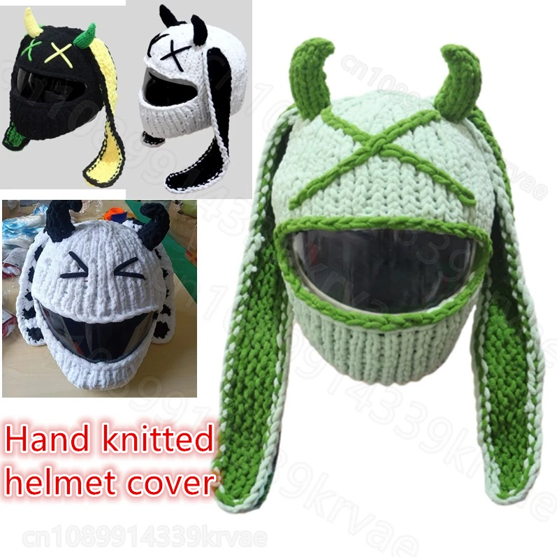 

Knitted yarn helmet cover Christmas head hood Ski helmet cover Winter warm plush head cover hand knitting capacete de moto