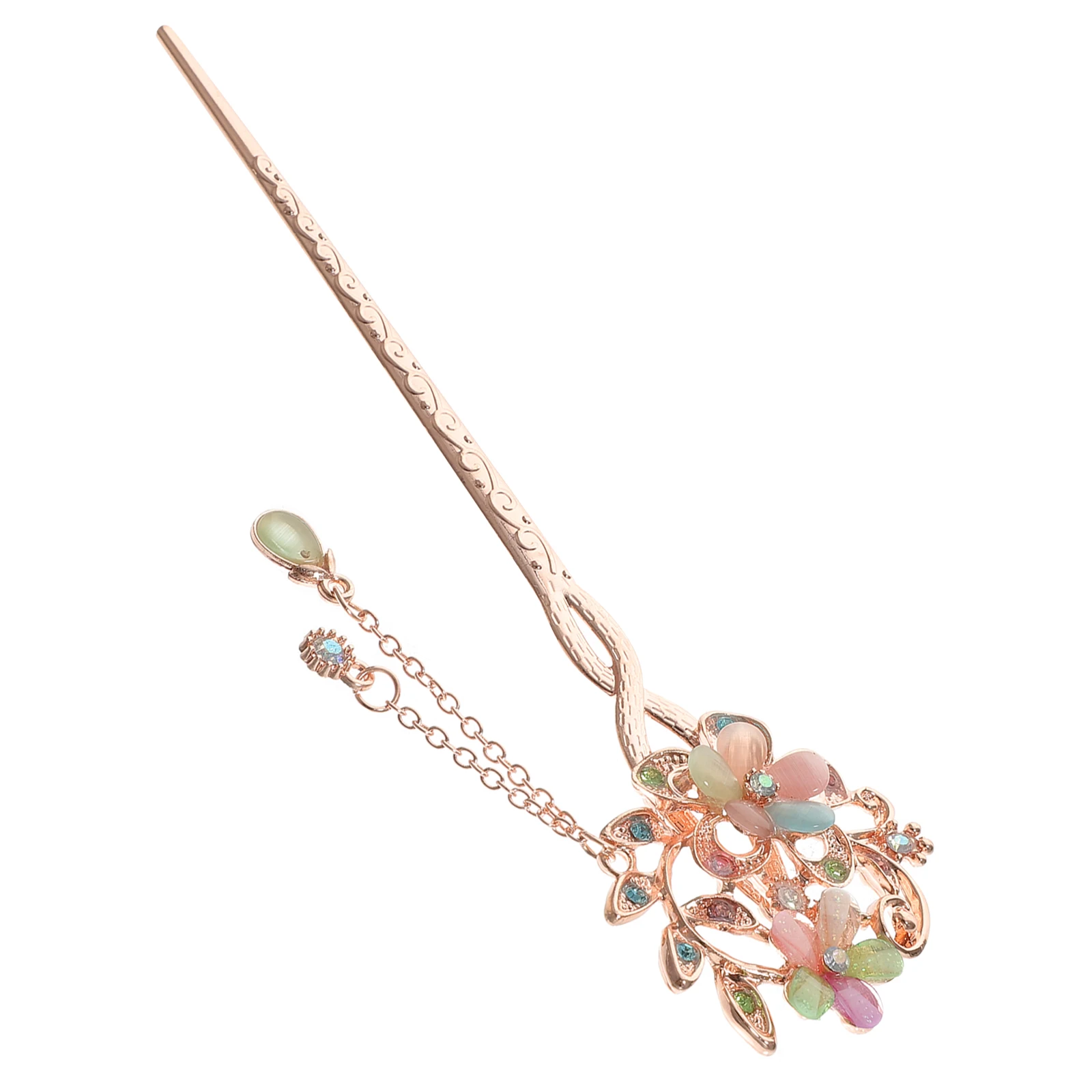 

Twin Flower for Women Vintage Style Decorative Chignon Hair Stick Pink Crystal Accessories Durable Party Casual Wear Creative