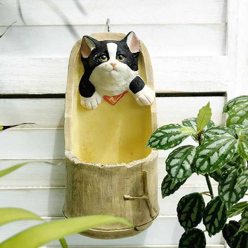 Resin Animal Modeling Succulent Cat Flower Pot Wall Hanging Outdoor Courtyard Balcony Puppy Cat Landscaping Arrangement Decor