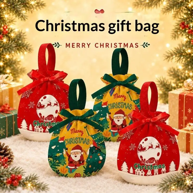 Christmas Goodie Bags Drawstring Eco Friendly Material Holiday Favor Pouches for Candy Snack Party Use