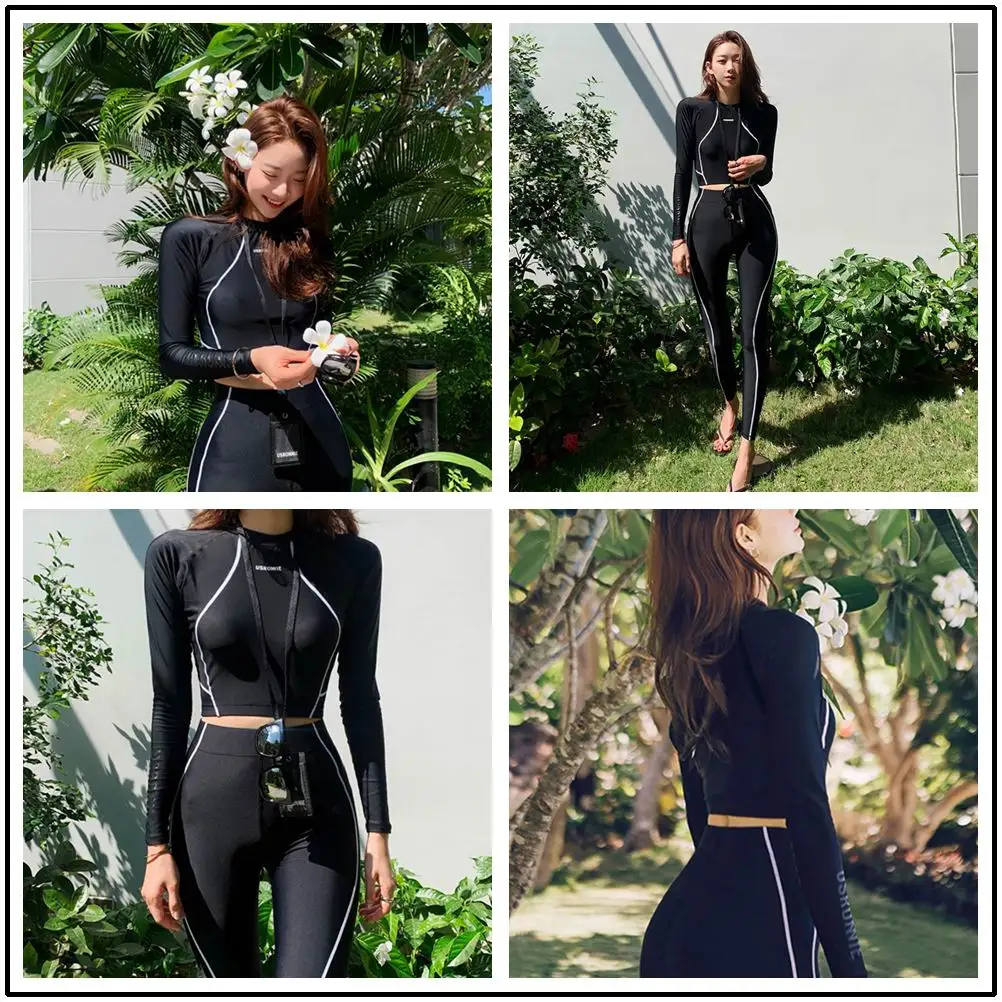 women summer surfing suit 3pieces rashguards long sleeves bathing suit swimwear long pants Beach clothes Surfing suits exy girl