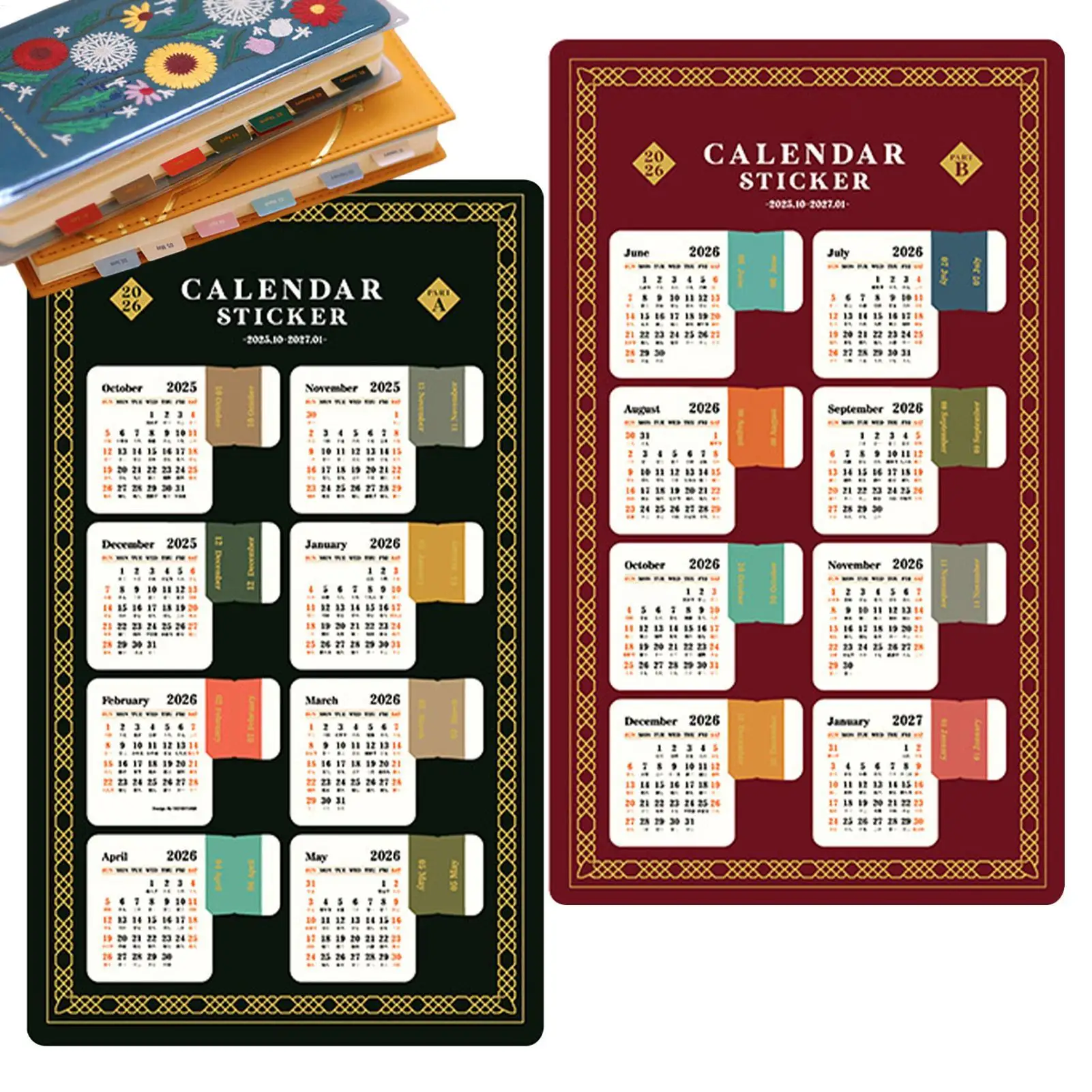 2PCS 2026 Planner Stickers Waterproof Monthly Date Tabs Holiday Office Classroom Decor For Journal Scrapbook, Students Men Women