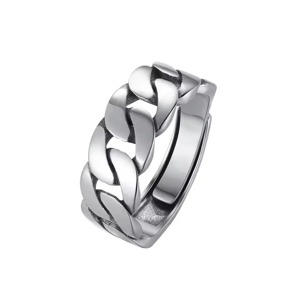 Sam Panda Ringe aus 925er-Sterlingsilber für Damen und Herren, edler Schmuck, Finger, verstellbar, offener Vintage-Kettenring für Party, Geburtstag, Geschenk – Detail 11