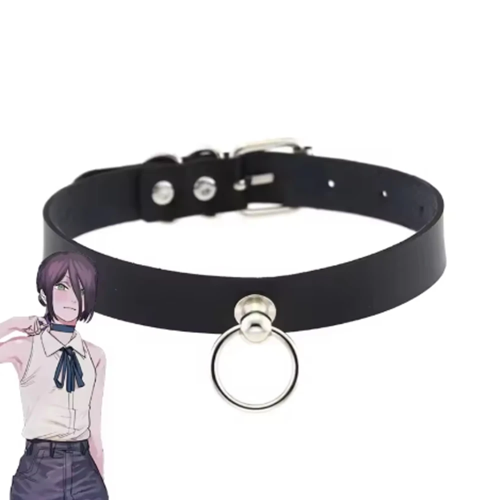 Anime Reze Cosplay Choker PU Necklace Punk Leather Collar Pull Ring Chain Unisex Party Props