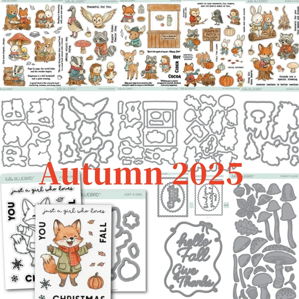 Fall Release Book Buddies Stand Fox Rabbit Forest Clear Stamps  Doodle Frame Card Metal Cutting Dies For DIY Decorating