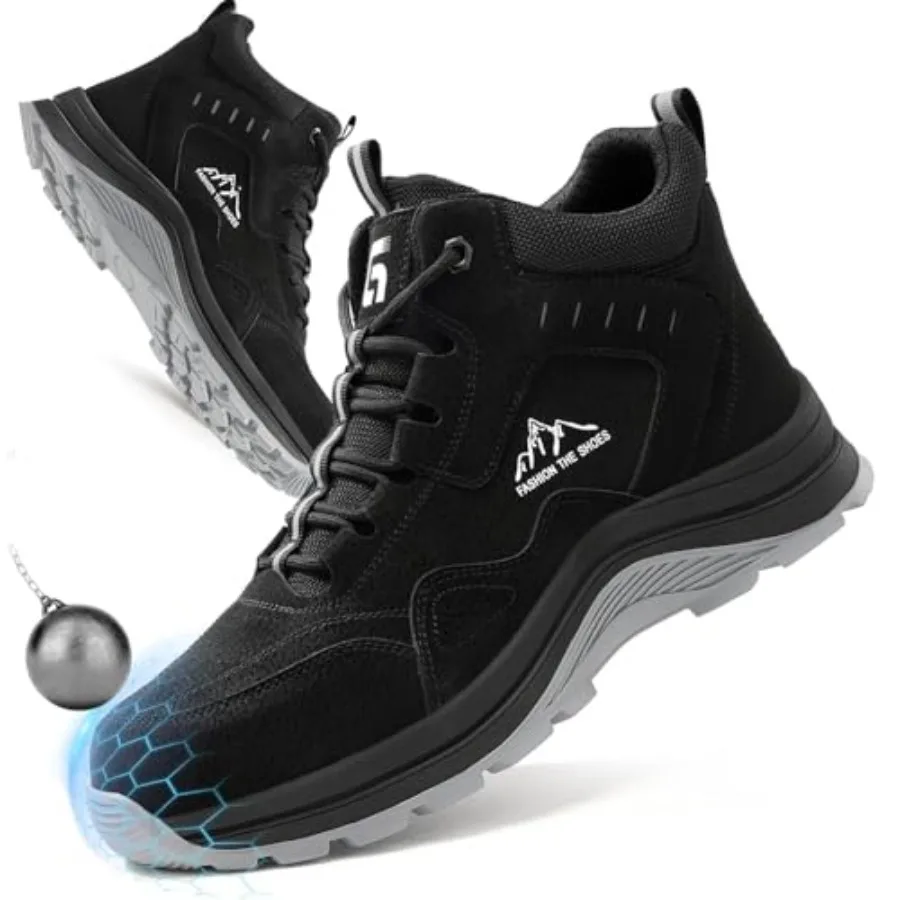 Botas de Trabajo para Hombre, Zapatos con Punta de Acero, Zapatos de Seguridad Laboral, Botas Industriales de Construcción de Caña Alta, Indestructibles, Cómodas y Ligeras