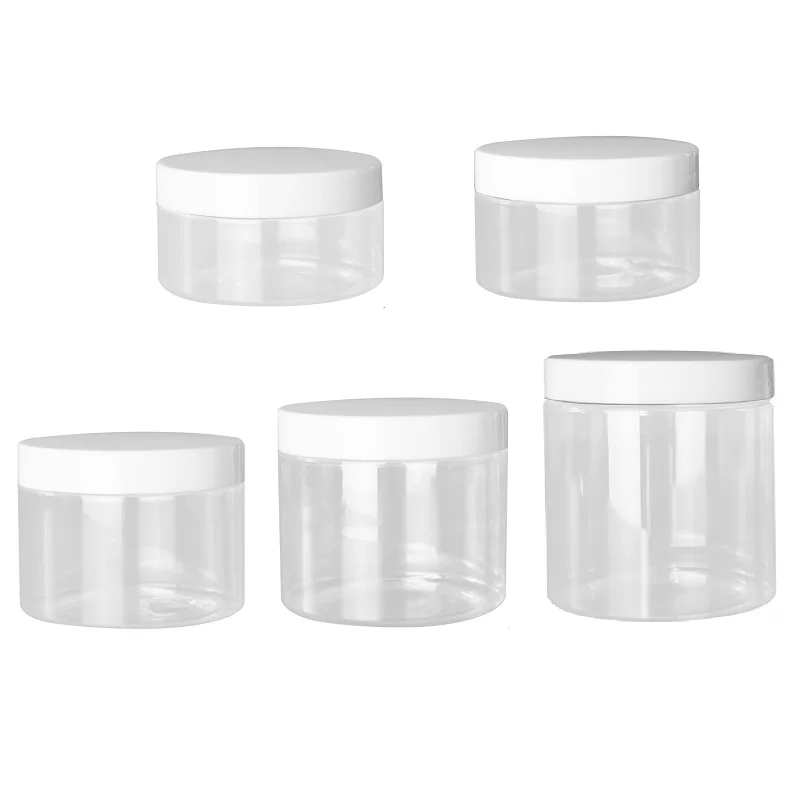 

14Pcs 200ml 250ml 300ml 400ml 500ml 89Dia. White Lid Packaging Cosmetic Clear Cream Jar Refillable Container Plastic Empty Pots