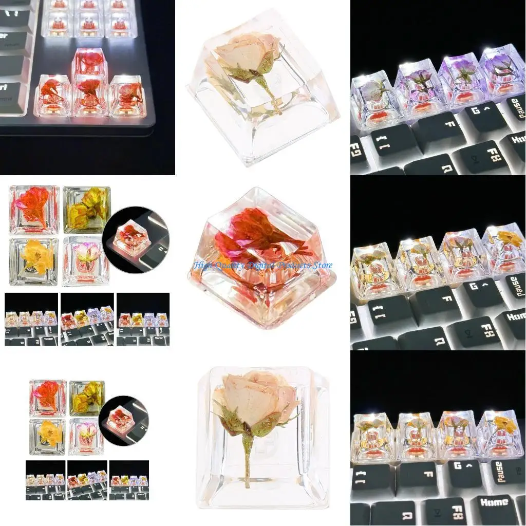 

U2JE Resin Backlights Keycap for Mechanical Keyboards OEM Profile Height Translucently Flower Keycaps 1PC