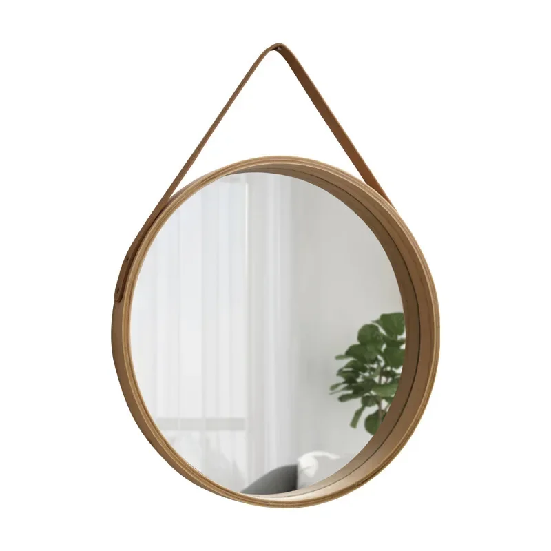 Perforation-free Vanity Mirror Wall-mounted Round Thickened Wooden Border Dressing Mirrors Bathroom Mirror Makeup Mirror