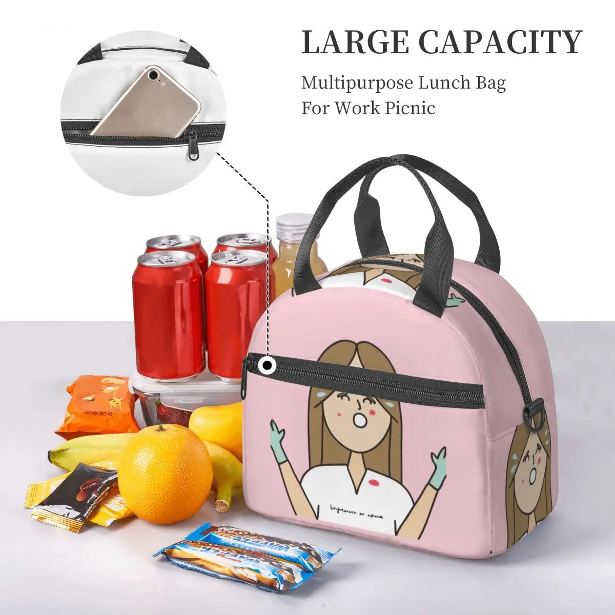 Enfermera En Apuros Insulated Lunch Bag With Adjustable Shoulder Strap Food Container Large Thermal Cooler Lunch Box