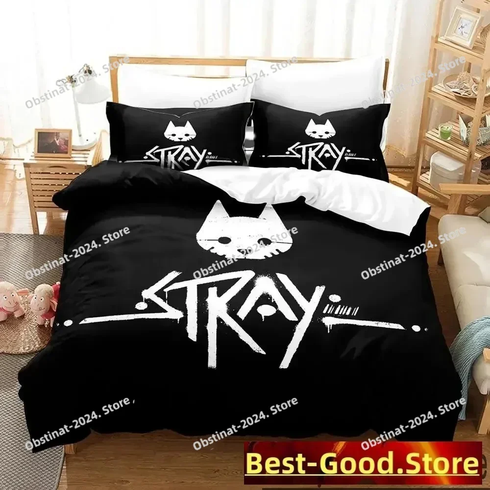 Stray Game Cat and Momo Bedding Set Print single Comforter Quilt Bed Cover Duvet Cover Pillow Case 3 Pieces Sets Kids Adult Size