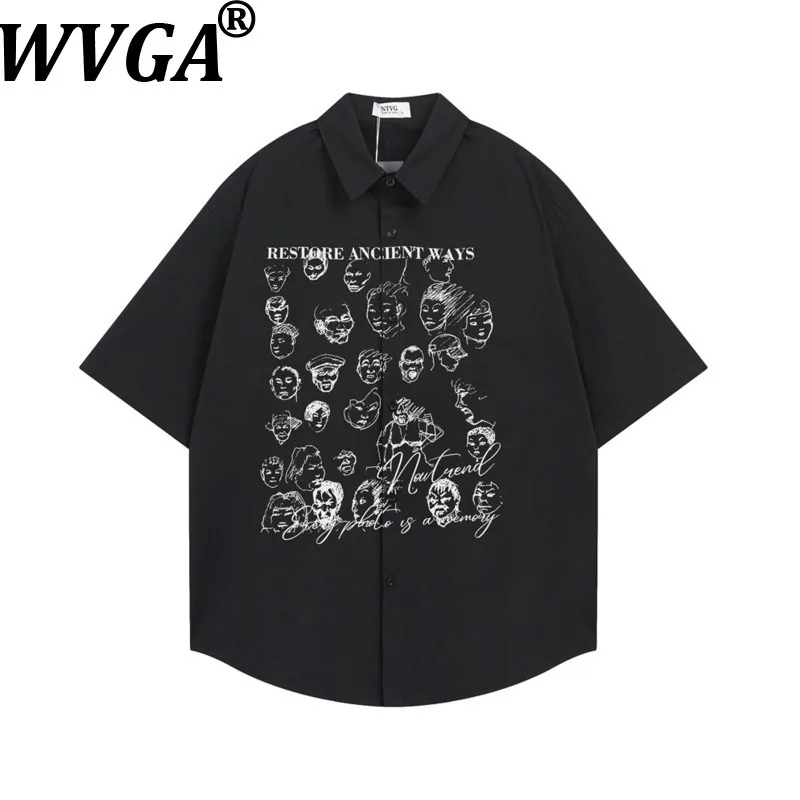 

Новинка лета: Мужская рубашка WVGA с коротким рукавом, темная, с граффити-принтом, в стиле High Street, нишевая, шикарная, повседневная, модная, с отложным воротником, W19602