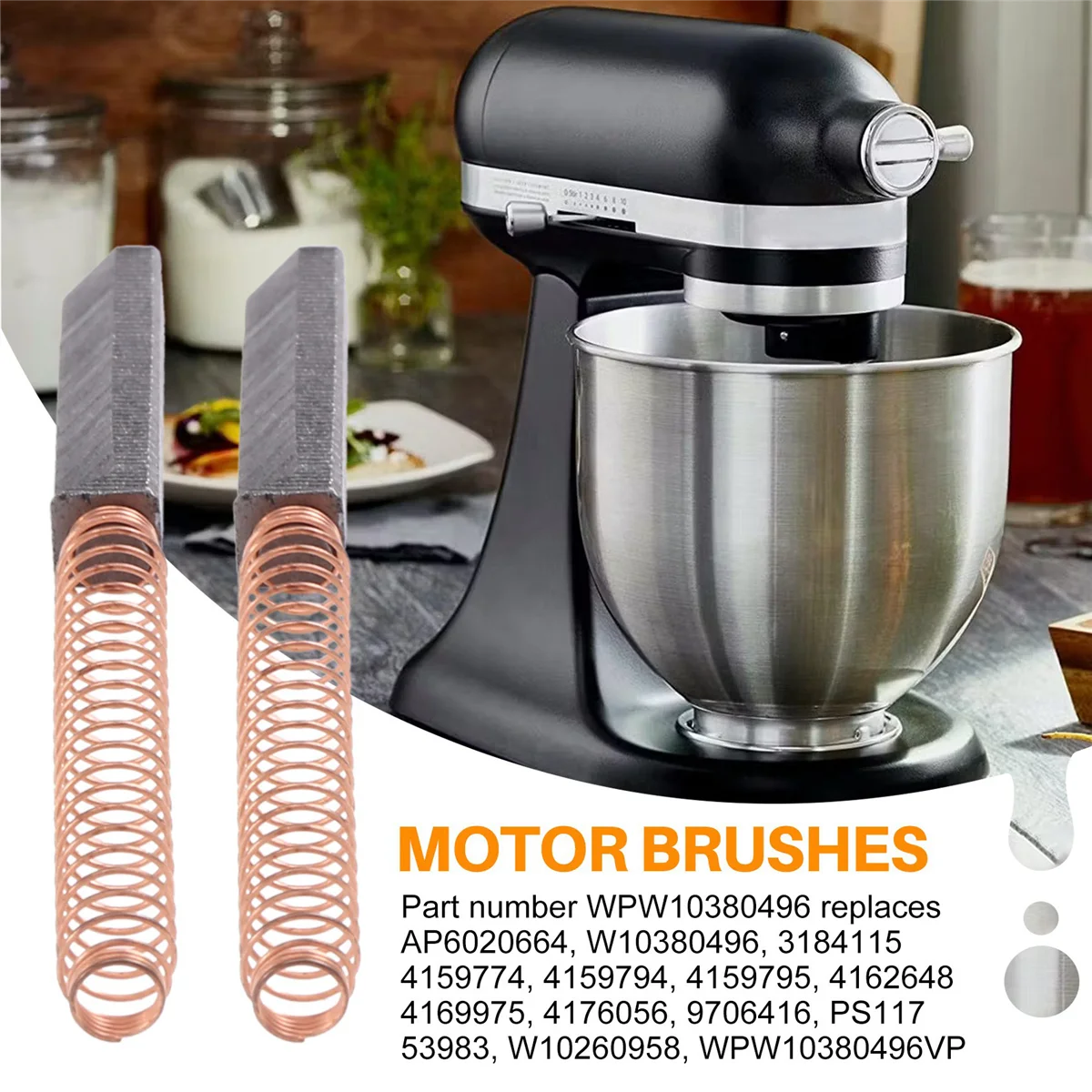 W10380496 Stand Mixer Motor Brush for Whirlpool & Kitchen Aid Mixer Motor Brush New AP5178083, PS3495098-2 PackN02R